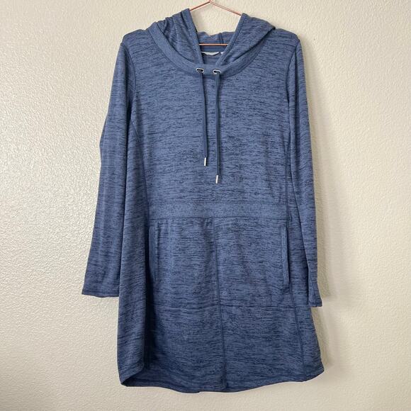 Athleta Techie Sweat Popover Dress Navy Heather hooded pockets 152573 - Picture 3 of 8
